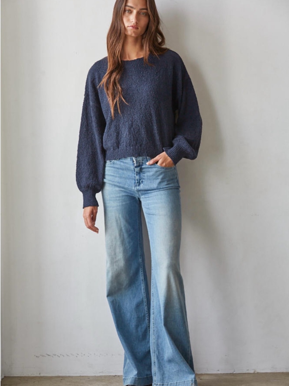 W2693 Camden Dark Navy Textured Knit Sweater - Picture 2 of 4